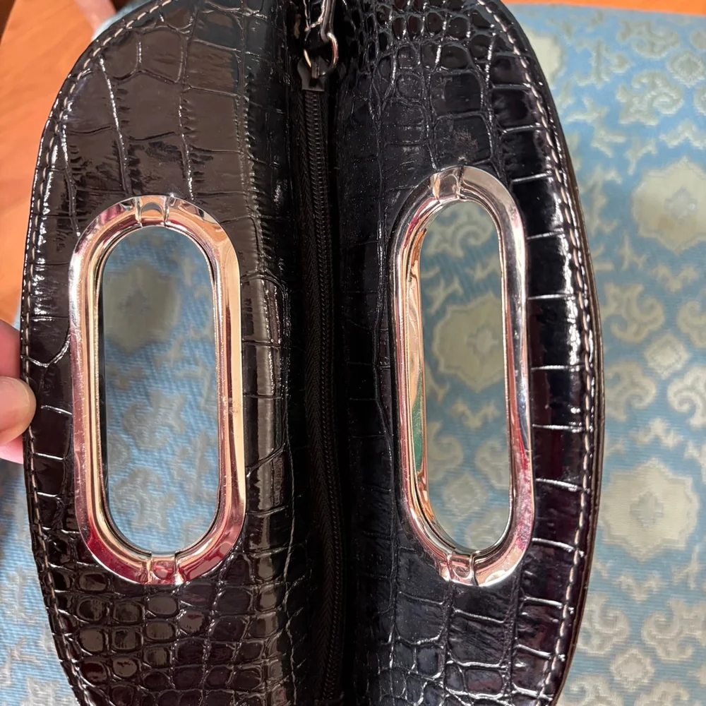 Nine West Black SilverCroc Embossed Clutch One Size